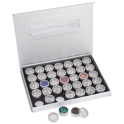 35Набор алюминиевых жестяных банок с колоннами, Контейнеры для хранения украшений для ногтей из алюминиевой банки, с прямоугольной коробкой