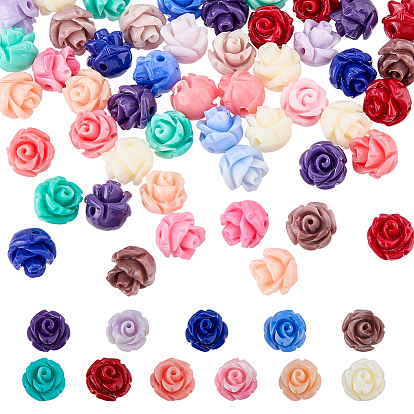 66 Stück 11 Farben undurchsichtige Harz-Imitationsmuschelperlen, Rose Blume