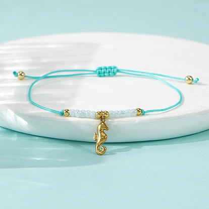 304 из нержавеющей стали шарм браслеты, плетеные браслеты из стеклянных бусин и жемчуга для женщин, морской конек