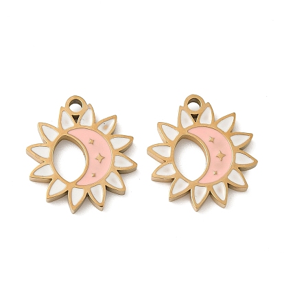 304 подвески из нержавеющей стали, талисманы солнца и луны, с эмалью, ионное покрытие (ip)