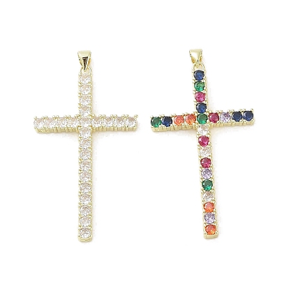 Real 18K Gold Plated Brass with Glass Pendants, Cross