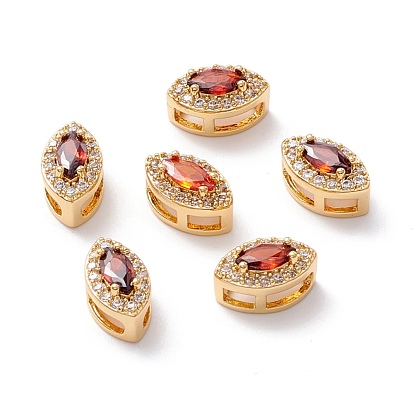 Brass Micro Pave Dark Orange Cubic Zirconia Beads, Lead Free & Cadmium Free & Nickel Free, Horse Eye