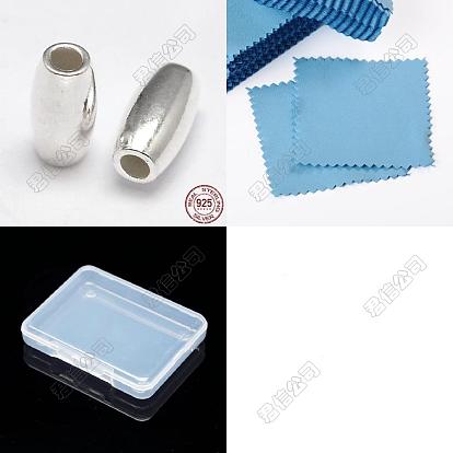 30piezas ovaladas 925 cuentas de plata esterlina, con tela de gamuza cuadrada paño de pulido plateado