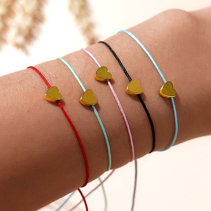 Браслеты из латунных бус в форме сердца, регулируемые браслеты из волоконного шнура для пар друзей