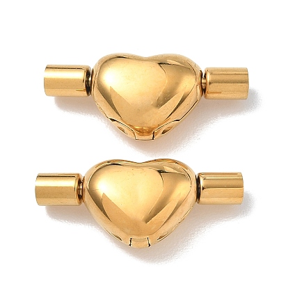 304 Stainless Steel European Clasps with Cord Ends, Heart, Ion Plating(IP), Long-Lasting Plated