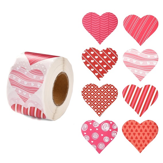 Valentine's Day Theme Paper Gift Tag Stickers, 8 Style Heart Shape Adhesive Labels Roll Stickers, for Party, Decorative Presents