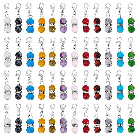 48 шт. 12 стили железные и круглые стеклянные подвесные украшения, Сплав с застежками когтя омара