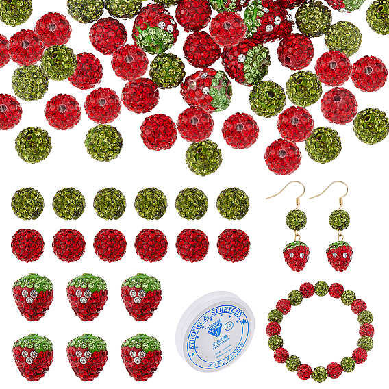 Ручной полимерной глины шариков Rhinestone, клубника и круглая, прозрачная эластичная кристаллическая нить