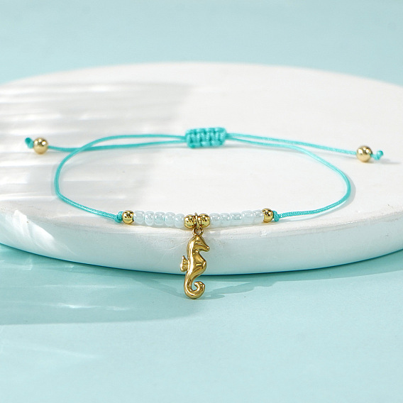 304 из нержавеющей стали шарм браслеты, плетеные браслеты из стеклянных бусин и жемчуга для женщин, морской конек