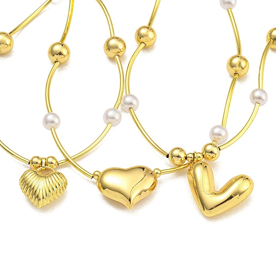 Ожерелья с подвеской в виде сердца из латуни для женщин, с жемчужными бусинами из абс-пластика, без кадмия и без свинца, долговечный