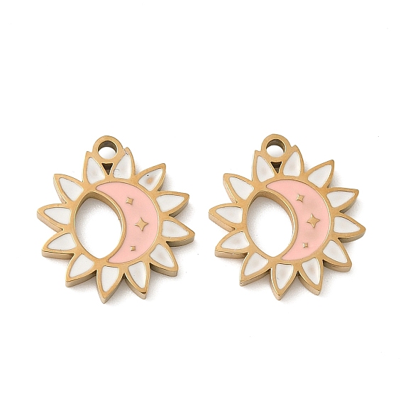 304 подвески из нержавеющей стали, талисманы солнца и луны, с эмалью, ионное покрытие (ip)