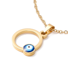 Ion Plating(IP) 304 Stainless Steel Ring with Evil Eye Pendant Necklace with Enamel for Women
