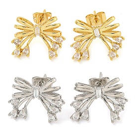 Bowknot Brass Micro Pave Cubic Zirconia Stud Earrings for Women