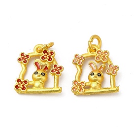 Rack Plating Alloy Enamel Pendants with Jump Ring, Rabbit Charms, Matte Gold Color