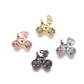 Brass Micro Pave Cubic Zirconia Charms, with Jump Rings, Bicycle, Colorful
