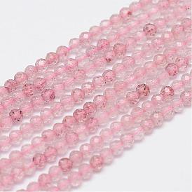 Natural Strawberry Quartz Bead Strands, Faceted, Round