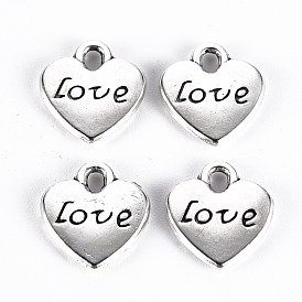 Tibetan Style Alloy Charms, Lead Free & Cadmium Free, Heart with Word Love
