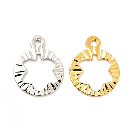 Rack Plating Brass Pendants, Long-Lasting Plated, Flat Round with Leaf Charm