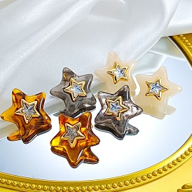304 Pendientes de acero inoxidable con cristales de imitación, estrella, aretes de resina para mujer, dorado