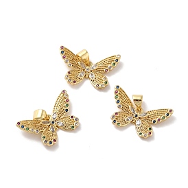 Rack Plating Brass Micro Pave Cubic Zirconia Pendants, Cadmium Free & Lead Free, Real 18K Gold Plated, Butterfly