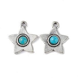 Synthetic Turquoise Pendants, with Alloy Findings, Star Charms