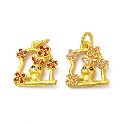 Rack Plating Alloy Enamel Pendants with Jump Ring, Rabbit Charms, Matte Gold Color