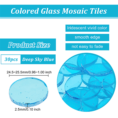 Olycraft 30Pcs Colored Glass Mosaic Tiles, for Mosaic Wall Art, Turkish Lamps, Flat Round
