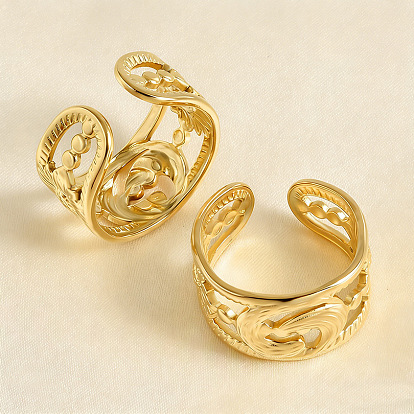 304 открытые кольца-манжеты из нержавеющей стали для женщин, цветок