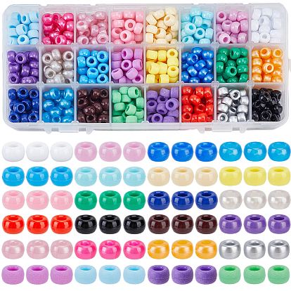 720Pcs 24 Colors Plastic Pearlized Beads, Barrel