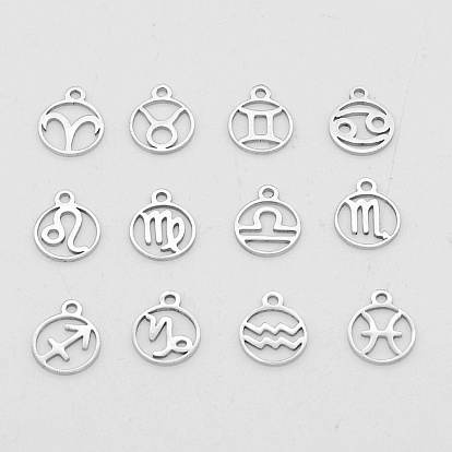 201 Stainless Steel Charms, Laser Cut, Ring with 12 Constellations