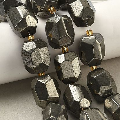 Нити из бусин из натурального золотого пирита/золотого пирита, граненые бусины, с бисером