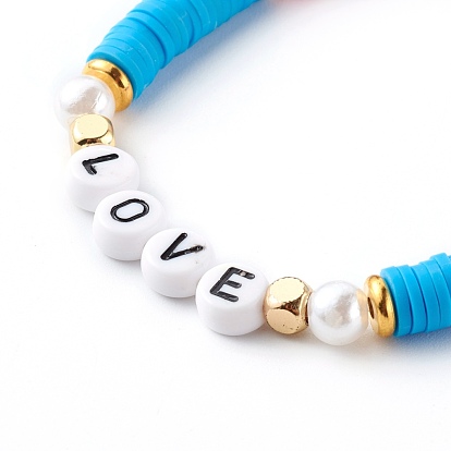 PandaWhole Preppy Bracelets, Polymer Clay Heishi Beads Stackable Bracelets, Stretch Beaded Bracelets Sets, Word Sun/Happy/Love, Golden