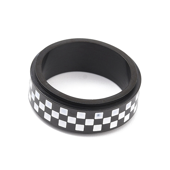 304 Stainless Steel Checkerboard Spinner Ring, Checkered Rings for Unisex