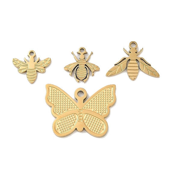 Ионное покрытие (ip) 304 брелоки из нержавеющей стали, золотые, подвеска пчелы/бабочки