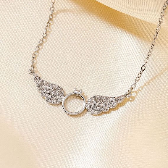 Элегантное латунное микропаве прозрачное кубическое циркониевое кольцо с подвеской в виде крыльев для женщин