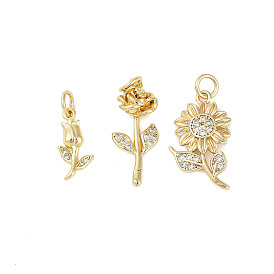 Подвеска из латуни с микропаве из кубического циркония, без свинца и без кадмия, долговечный, цветок