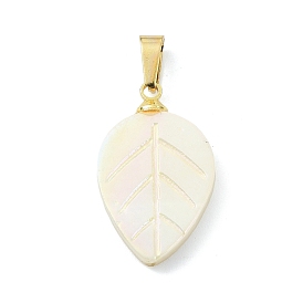 Резные подвески из натуральных пресноводных ракушек, Подвески в виде листьев с 304 защелкивающимися креплениями из нержавеющей стали, цвет морской раковины