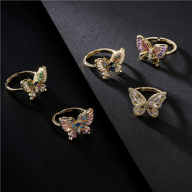 Colorful Butterfly Ring with Zircon and 18K Gold Plating