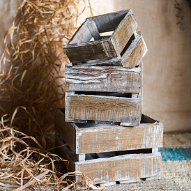Wood Nesting Storage Crates, Rustic Crates for Storage Display Decoration
