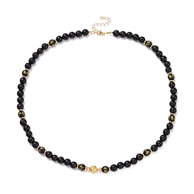 Om mani padme hum bijoux bouddhistes, collier rond en perles d'obsidienne naturelle, de pierre de lave et de bois, noir