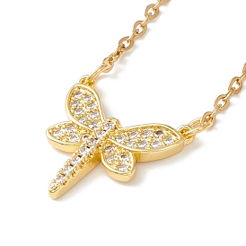 Clear Cubic Zirconia Dragonfly Pendant Necklace, 304 Stainless Steel Jewelry for Women