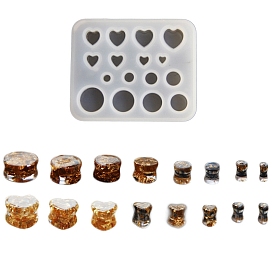 Heart & Round Shape DIY Ear Gauges Flesh Tunnels Plugs Silicone Mold, Resin Casting Molds, for UV Resin, Epoxy Resin Craft Making