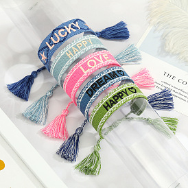 Embroidered Tassel Bracelet with Personalized Alphabet Design - Fashionable Couple's Wristband in Multiple Styles