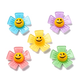 Кабошоны из смолы, с акриловой, цветок с улыбающимся лицом