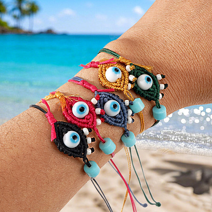Регулируемые фарфоровые бусины плетеные браслеты, Браслеты из полиэстерного шнура, плетеные для пары., злые глаза