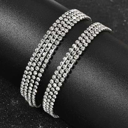 304 Многорядные браслеты из нержавеющей стали с цепочкой и стразами для женщин, плоско-круглые