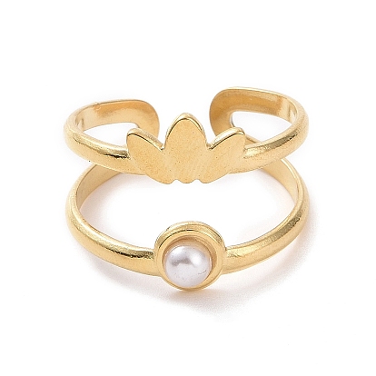 Пластиковое кольцо-манжета с искусственным жемчугом и листом из бисера, украшения из титановой стали для женщин