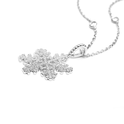 TINYSAND Christmas 925 Sterling Silver Cubic Zirconia Snowflake Pendant Necklaces, with Cable Chain, 19 inch