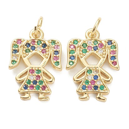 Brass Micro Pave Cubic Zirconia Pendants, Long-Lasting Plated, Real 18K Gold Plated, Little Girl
