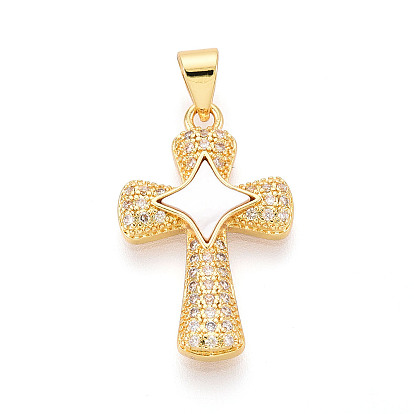 Латунные микропаве прозрачные подвески с фианитом, без кадмия и без свинца, с оболочкой, крестик